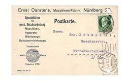1918 német levelező lap Nürnberg Bayern bélyegzővel maschinen fabrik 7 pfening bélyeg KIÁRUSÍTÁS