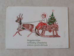 Régi karácsonyi képeslap 1946 szánkós levelezőlap