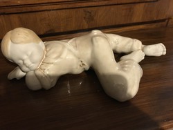 Mázas nagyméretű alvó kerámia baba, kisfiú tündéri