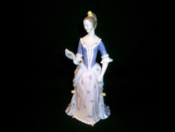 Hollóházi porcelán nő tükörrel, tükrös hölgy 27 cm magas
