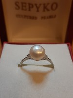 Ezüst valódi gyöngyös köves gyűrű 