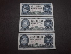 20 Forint 1980 - 3db régi, kék, húszas papír pénz eladó