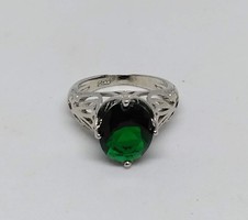 925-S silver filled (sf) ring with white gold coating, emerald cz stone