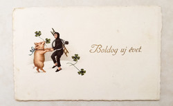 Régi újévi képeslap 1925 szerencsemalacos kéményseprős levelezőlap 