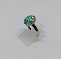  925-s töltött ezüst gyűrű, smaragdzöld tűzopál kővel