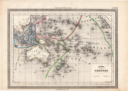 Óceánia térkép 1861, olasz, eredeti, atlasz, Ausztrália, Új - Zéland, Új - Guinea, Borneó, Jáva
