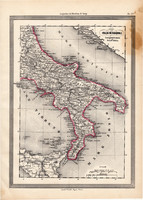 Nápoly térkép 1861, olasz, eredeti, atlasz, Dél - Olaszország, Európa, foltos