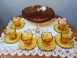 Borostyán sárga üveg retro presso kávés készlet + bónusz tálaló, hamutál, pohár