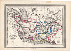 Perzsia, Irán térkép 1861, olasz, eredeti, atlasz, Ázsia, Herat, Kabul, XIX. század