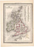 Nagy - Britannia térkép 1861, olasz, eredeti, atlasz, Európa, Anglia, Írország, Skócia, Wales, megye