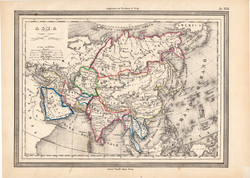 Ázsia térkép 1861, olasz, eredeti, atlasz, Kína, India, Indokína, Perzsia, Tibet, Himalája, Arábia