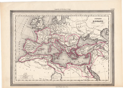 Római birodalom térkép, kiadva 1861, olasz, eredeti, atlasz, történelmi, ókor, Európa, Pannonia
