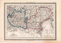 Lombardia és Velence térkép 1861, olasz, eredeti, atlasz, Olaszország, észak, Bescia, Verona, Padova