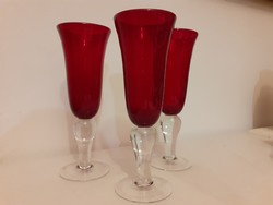 Antik piros, bíbor, pezsgős pohár, régi üveg
