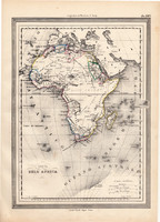 Afrika térkép 1861, olasz, eredeti, atlasz, Szahara, Nílus, Egyiptom, Madagaszkár, Guinea