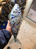 ​Üveg váza, 30 cm magas, gyönyörű, színes, lakberendezéshez.