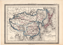 Kína és Japán térkép 1861, olasz, eredeti, atlasz, Ázsia, Tibet, Himalája, XIX. század