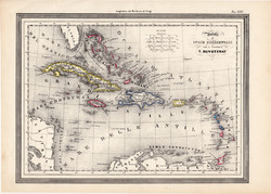 Nyugat - Indiai - szigetek térkép 1861, olasz, eredeti, atlasz, Amerika, Antillák, Kuba, Bahamák