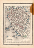 Toszkána térkép 1861, olasz, eredeti, atlasz, Közép - Olaszország, Európa, Firenze, Siena