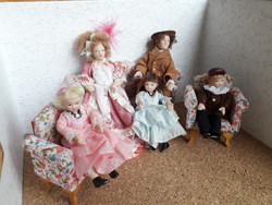 Vintage porcelán baba család - házaspár és 3 gyerek baba