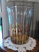 Csiszolt Bohémia Karl Palda ólom kristály váza borostyán színnel