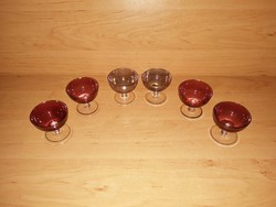 Retro talpas színes üveg pohár készlet 5 cm magas 6 db egyben (4/K)