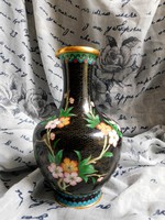 Rekeszzománc váza virágos/madaras mintával 16.5 cm