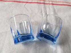 Kék üveg likőrös vagy pálinkás  pohár 2 db