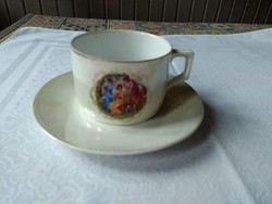 1.) Zsolnay lüszter mázas jelenetes teás csésze + alj   antik