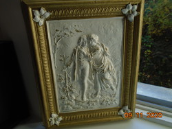 Baroque embossing heavy ceramic mural with floral gilded frame
