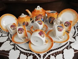 Zsolnay zsáner jelenetes art deco teás készlet