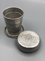 Ritka KUNZ ÁRUHÁZ reklám összecsukható alumínium pohár 1930