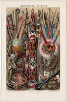 Native American Culture I., Lithography 1894 (2), German, original, America, Native American, folk art, totem