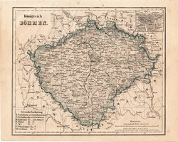 Cseh királyság térkép 1854, német nyelvű, eredeti, atlasz, osztrák, Bohémia, monarchia, Prága