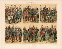 Lovasság, litográfia 1896 (2), német nyelvű, eredeti, hadsereg, hadászat, fegyvernem, ló, tiszt