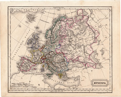 Európa térkép 1854, német nyelvű, eredeti, atlasz, osztrák, politikai, országok, monarchia, XIX. sz.