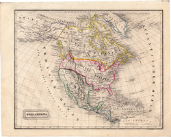 Észak - Amerika térkép 1854, német nyelvű, eredeti, atlasz, osztrák, közép, Mexikó, Kanada, USA
