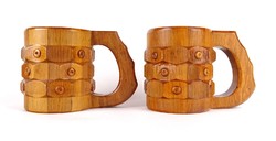 1C609 Retro nagyméretű faragott fa korsó söröskorsó pár