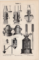 Lámpák I. és II., egyszín nyomat 1894, német nyelvű, eredeti, lámpa, világítás, égő, petróleum