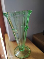 Art deco Urán zöld  nyolc szögletű  váza