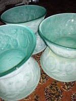 Jáde színű opálüveg, 'jádeit tejüveg' tálkák, malachit zöld, jade tone milkglass, opal glass