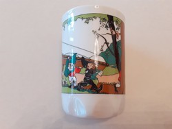 Régi Zsolnay porcelán pohár mesemintás törpés mókusos Hófehérkés csésze