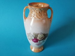 Régi lüszteres, rózsás amfora alakú váza 