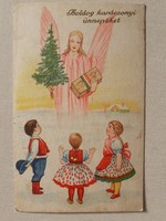 Régi képeslap 1939 karácsonyi angyalos magyaros népviseletes levelezőlap