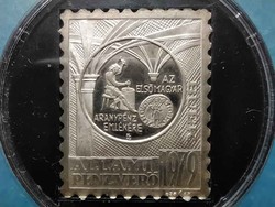 Az első magyar aranypénz emlékére .835 ezüst plakett bélyegérem eredeti tokban 1979 (id39687)