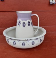 Rare metal enamel wash basin + wash jug, rare collector's item wash set wash basin set jug