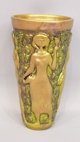 Zsolnay eozin mázas szüretelő pohár, váza Török János tervezte 