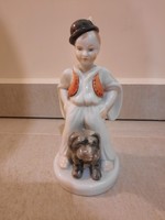 Herendi Fiú Puli kutyával porcelán figura