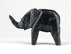 1C552 Faragott vésett fekete márvány elefánt szobor