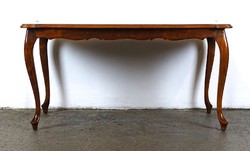1C680 Magasfényű lakkozott neobarokk intarziás dohányzóasztal szalonasztal